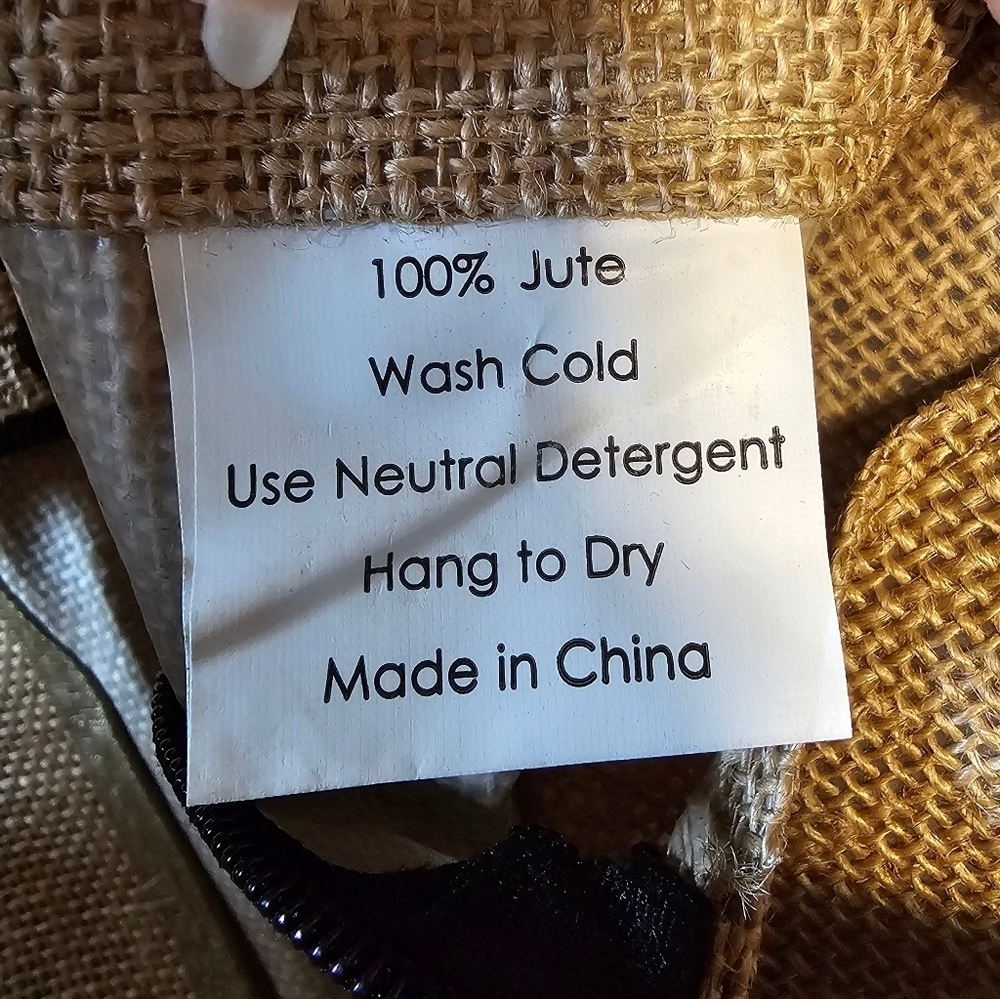 Monogrammed Embroidered Jute Tote Bag Zipper Pocket -Personalized Gift- Letter E - Picture 7 of 11